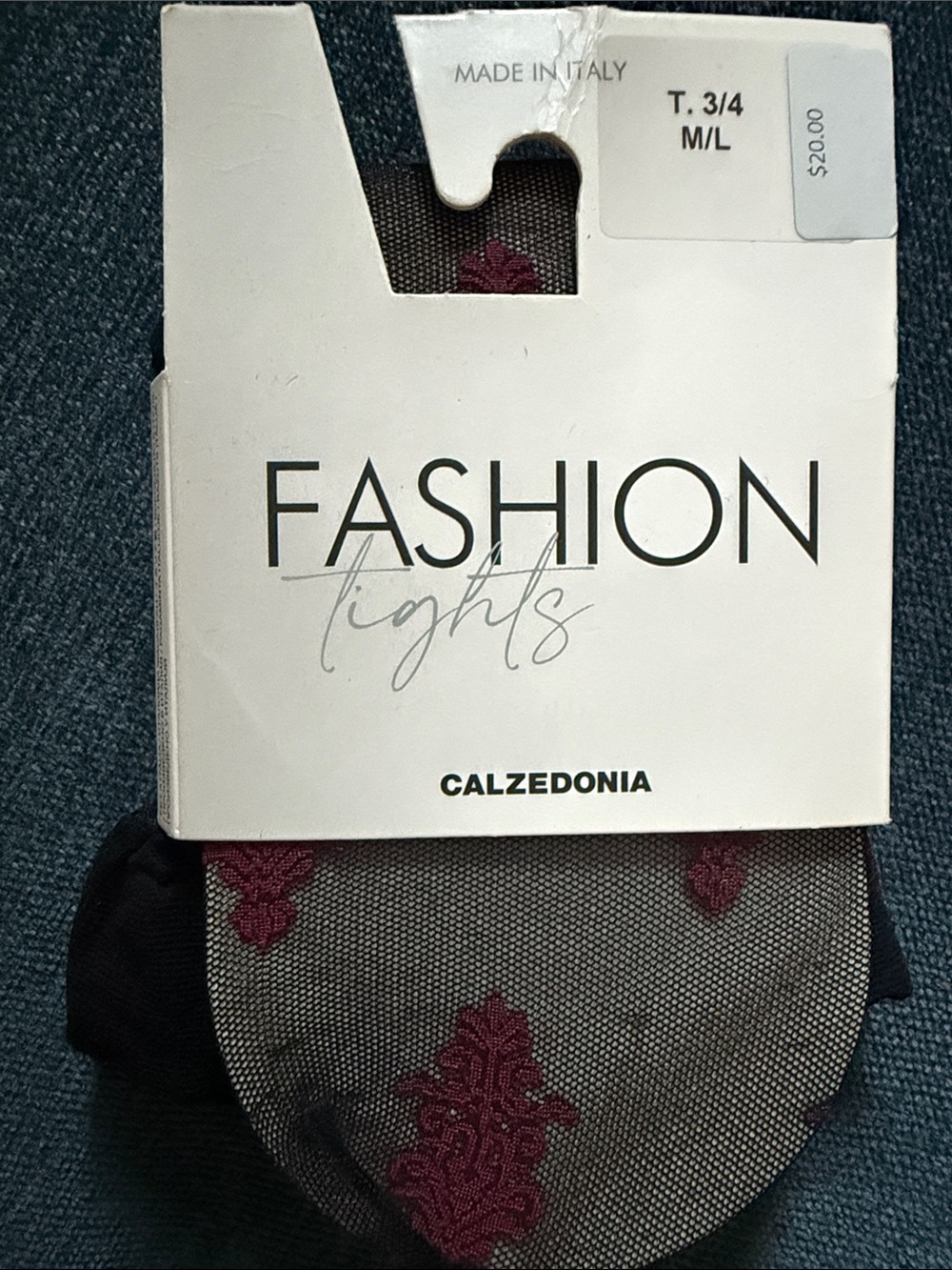 Calzedonia Women’s Black Tights with Burgundy Decorative Motif
